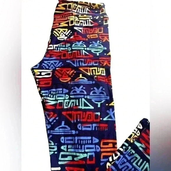 Lularoe TC navy blue tribal pattern multi colored leggings. NWOT. - Picture 3 of 5